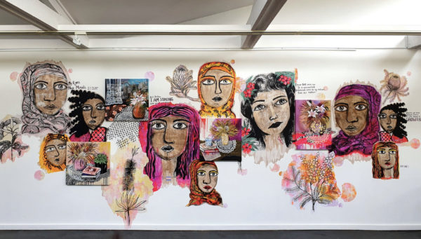 Amani Haydar & Ms Saffaa, Mural, 2019. Paste-up, newsreel, mixed media, dimensions variable.