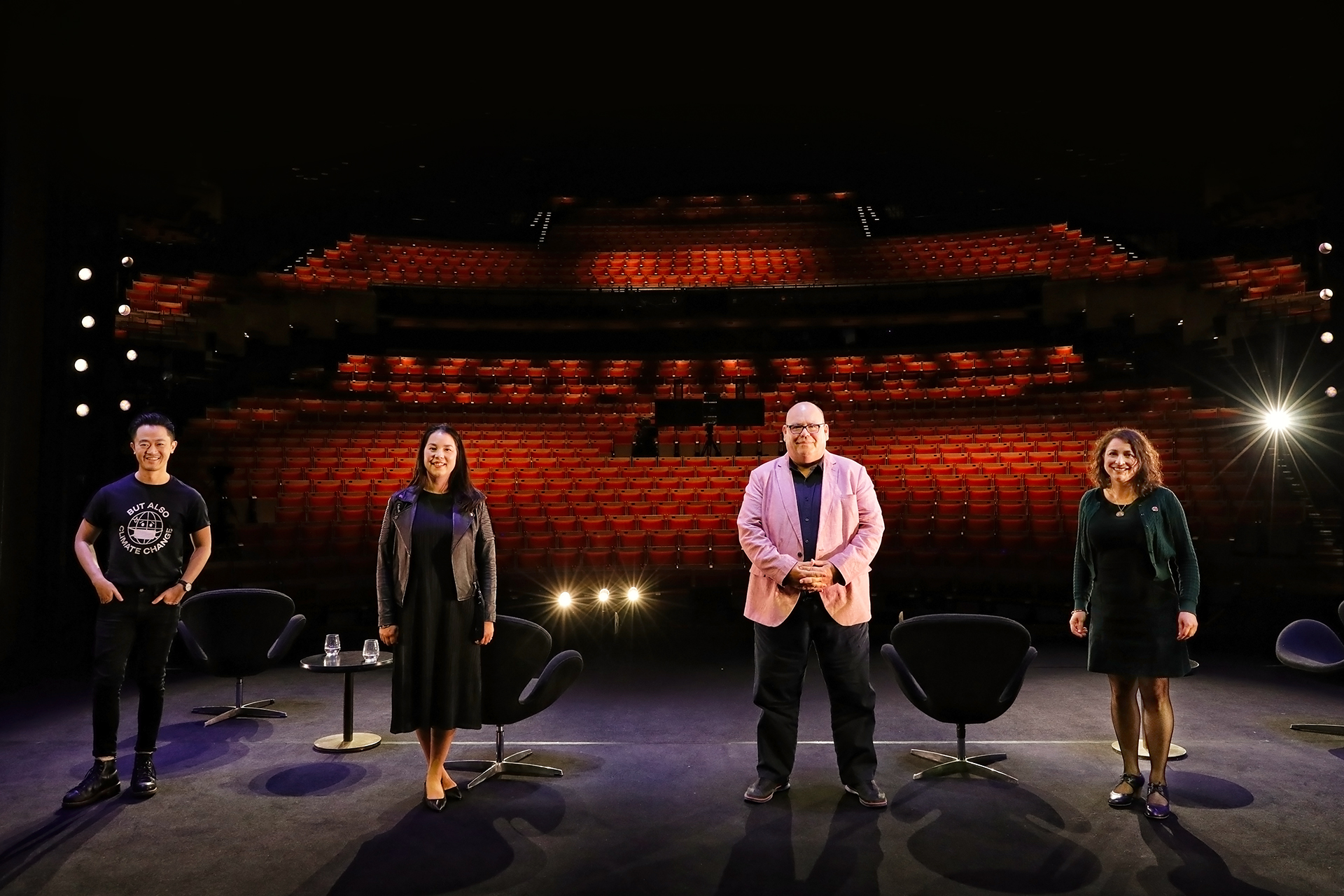 Benjamin Law, Mikala Tai, Peter White and Lena Nahlous standing on stage at the Sydney Opera House
