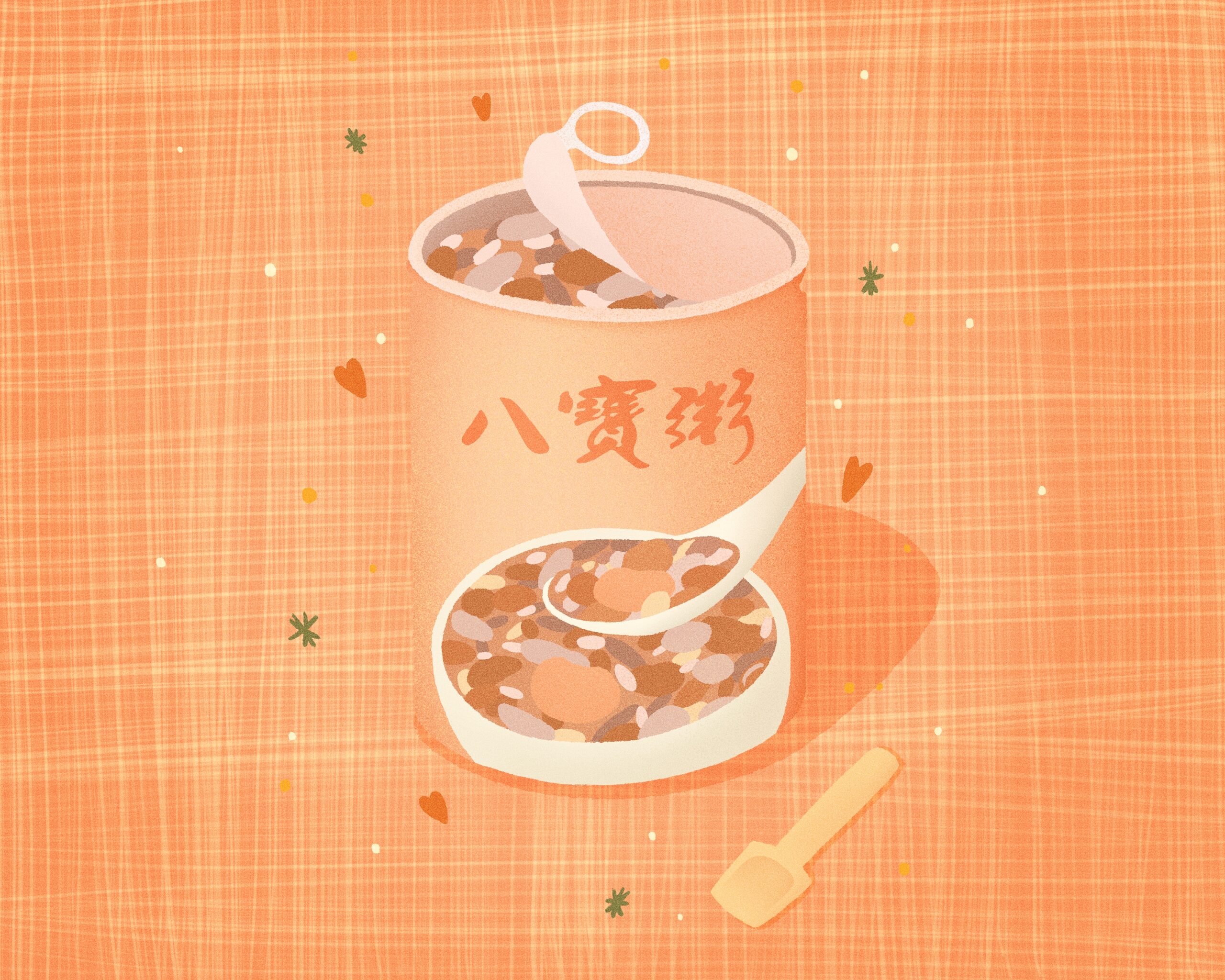 an orange illustration of a can with something delicious and warm inside with a picture of a bowl and ladle on the outside